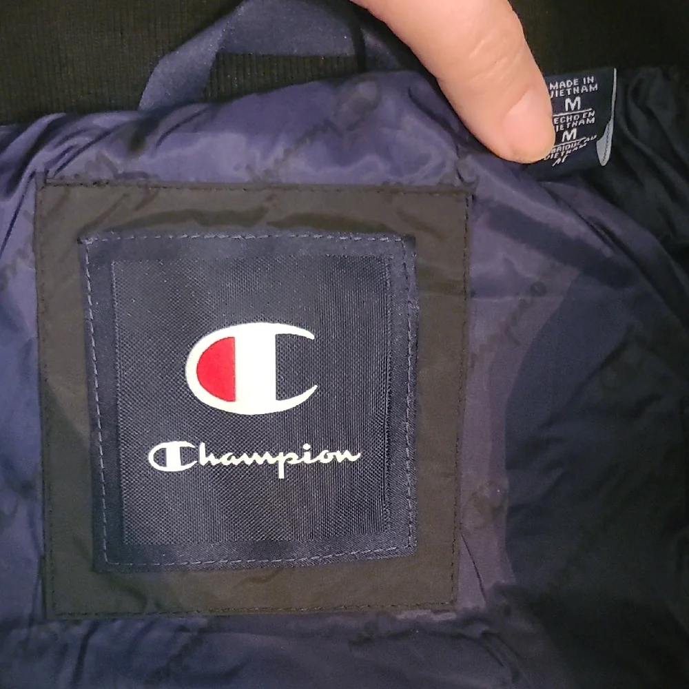 Champion Black Bomber Jacket with White Accents